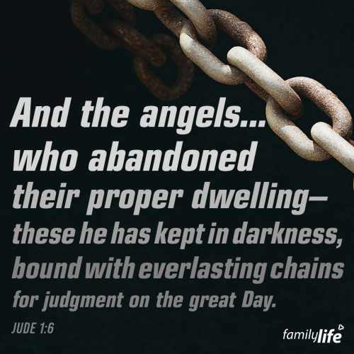 Friday, December 13, 2024
Jude 1:6
And the angels who did not keep their positions of authority but abandoned their proper dwelling—these he has kept in darkness, bound with everlasting chains for judgment on the great Day.When God created the angels, some chose to reject God’s authority and because of that decision, they faced grave consequences. The Bible says that rebellion against God always leads to eternal separation and judgment. And even though each one of us has been seen as a rebel, God’s given us a way to not face those same consequences. And it’s simple: put your faith in the One who bore your consequences and gave His life for you on the cross.